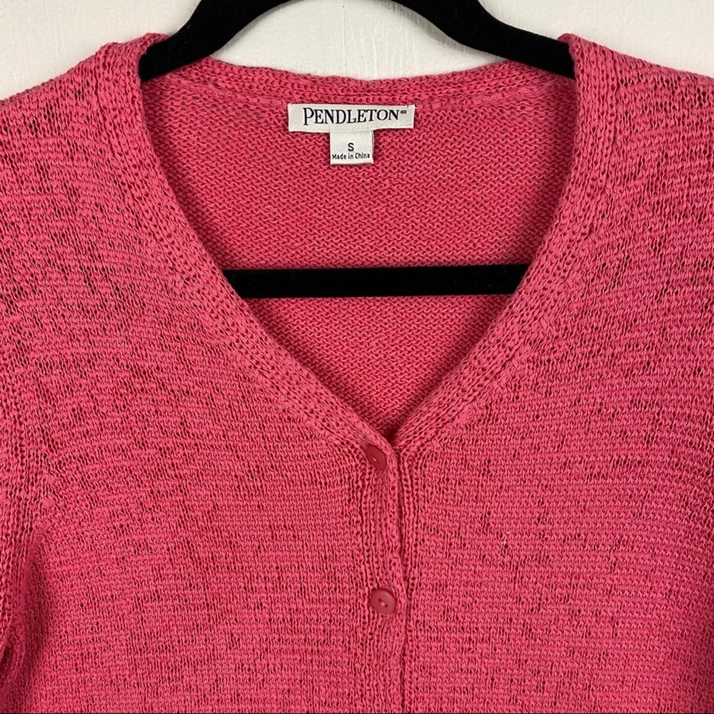 Pendleton Women's Pink Cotton Button Front Cardigan Sweater Small Cottage Barbie - Picture 2 of 5